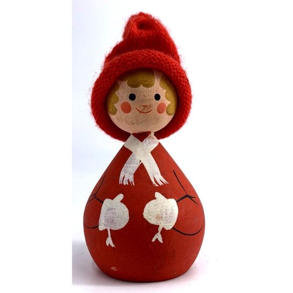 Bo Svensk Swedish Slojd Wood Hand Painted Signed Tomte Pixie Boy 4" FLAW - Picture 2 of 11